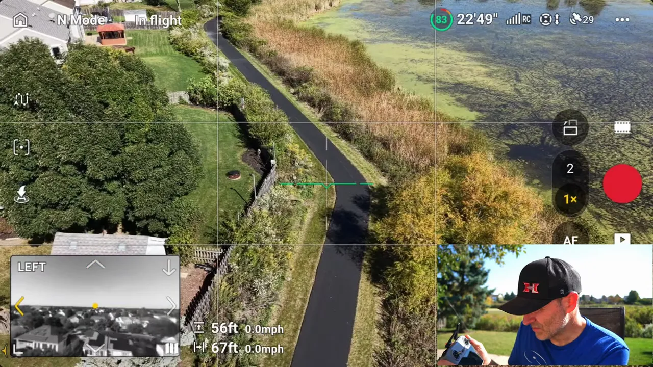 Acceso a cámaras de evitación de obstáculos desde la app mostrando la vista lateral del dron